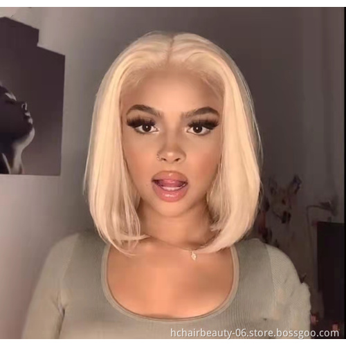 Best Seller Wholesale  Human Hair Lace Front Straight Unprocessed Raw Brazilian Hair Blonde Bob Wig